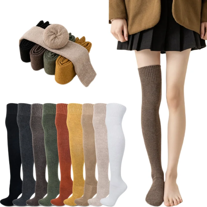 

Теплые зимние трикотажные женские колготки выше колен 5-8, женские колготки в полоску, высокие хлопковые носки 35-41