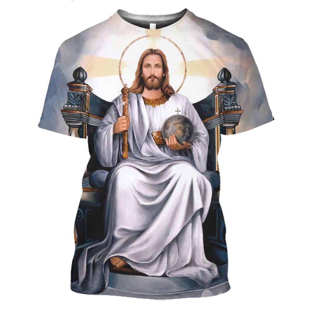 

2023 Jesus 3D printed men's and women's T-shirts, religious printed God, large and loose, specially crafted