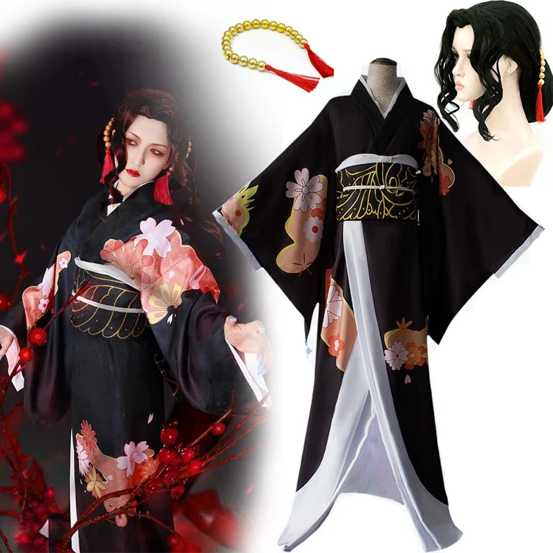 

Anime Demon Slayer Kimetsu No Yaiba Cosplay Costumes Kibutsuji Muzan Women Kimono Uniforms Clothes Dresses Wig Full Set Costume