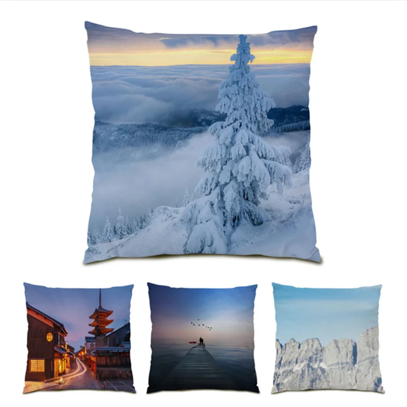

2023 Ornamental Throw Pillows for Living Room Velvet Polyester Linen Pillowcase Decorative Cushion Cover Nature Landscape E1047