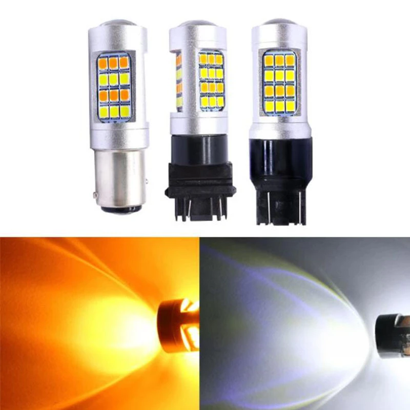 

Автомобильный светодиодный декодирующий сигнал поворота Bay15d 1157/7443/315742smd 2835 двухцветный белый желтый задний свет T25 T20 лампа дальнего света сигнальная лампа