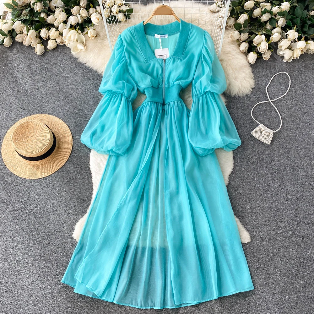 

Женская прозрачная куртка Clothland, летние длинные топы из шифоновой сетки с рукавами-фонариками и молнией, CA285