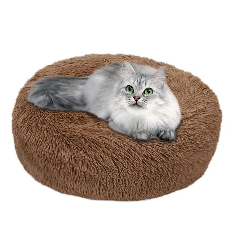 

Calming Donut Cat Bed Fluffy Donut Dog Bed Small Round Furry Pet Beds For Small Dogs Cats Puppies Pet Winter Warm Sleeping