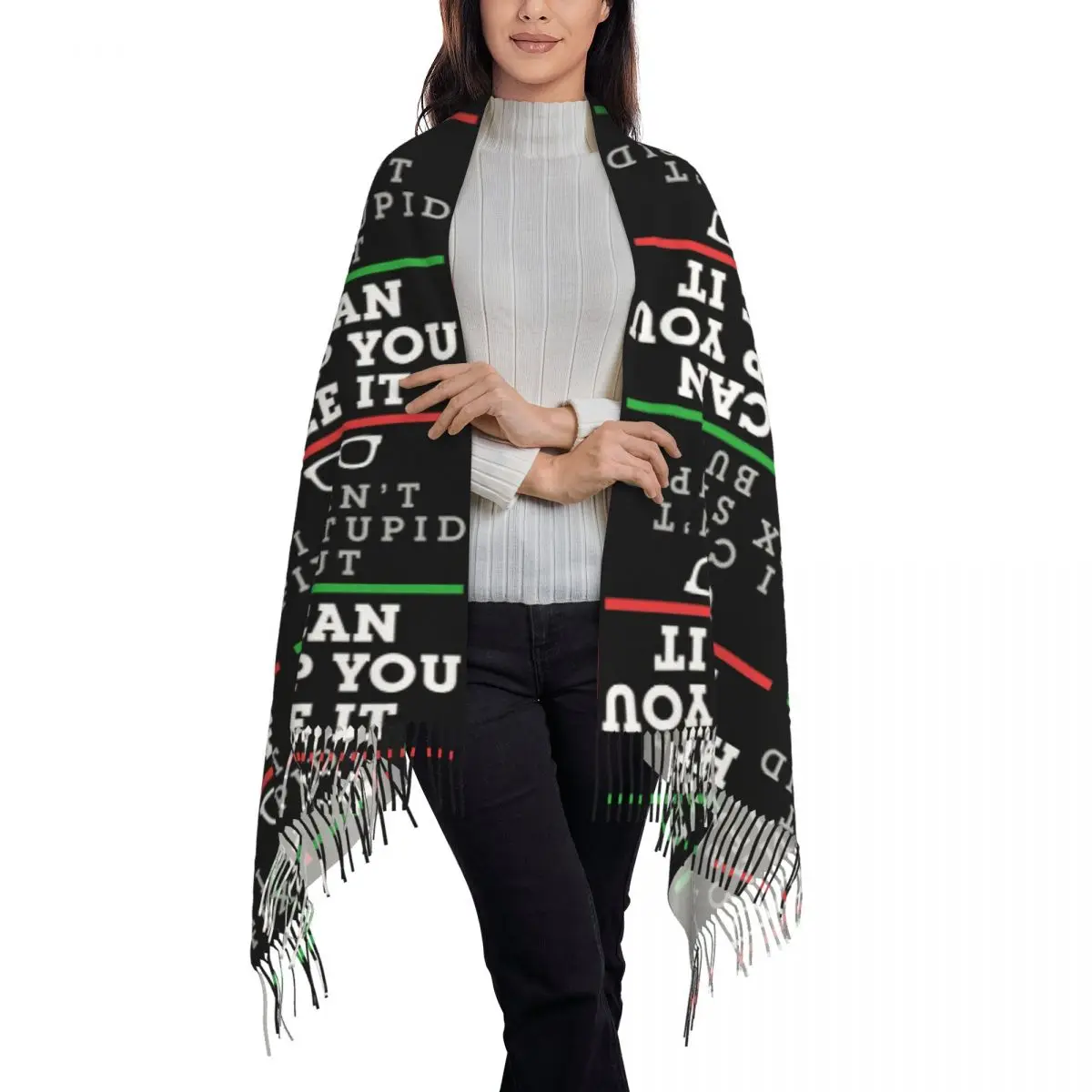 Optometrist Optometry Ophthalmology Funny Saying See Stupid Scarf Tassel Scarves for Women Shawls Wraps Fall Winter Shawl Wrap