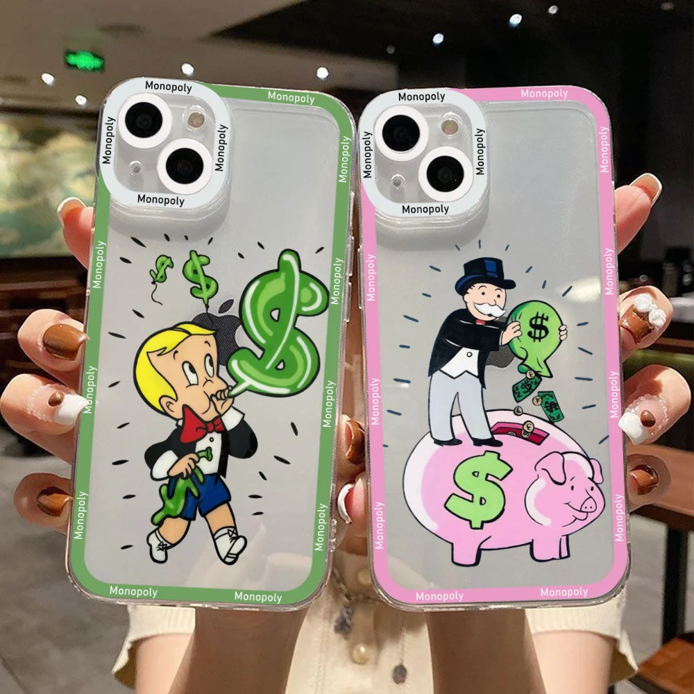 

Catoon Dollar Alec MonopolyS Clear Phone Case For iPhone 14 13 12 Mini 11 Pro Max XR XS 7 8 Plus Soft Silicone Transparent Cover