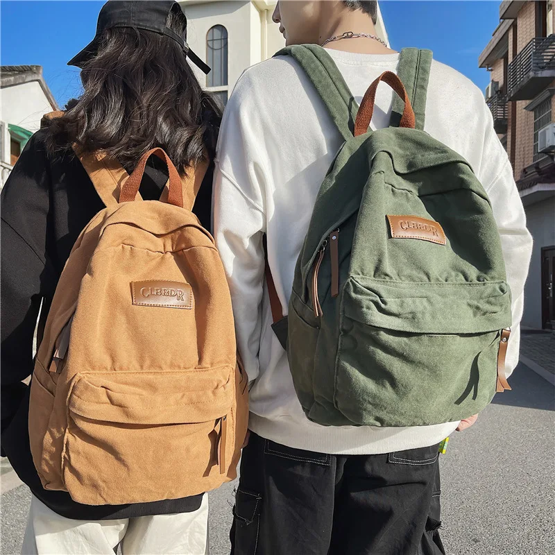 Ins Cool Girl Boy Canvas Green Laptop Fashion Female Backpac