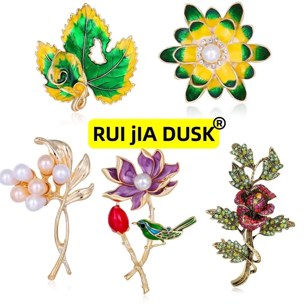 

RUI JIA DUSK Retro Brooch New Stitching Double Layer Lotus Flower Brooch Girl Temperament Wild Rose Flower Brooch