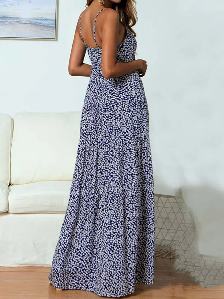 Женское длинное платье в стиле бохо праздничное из вискозы с цветочным принтом
