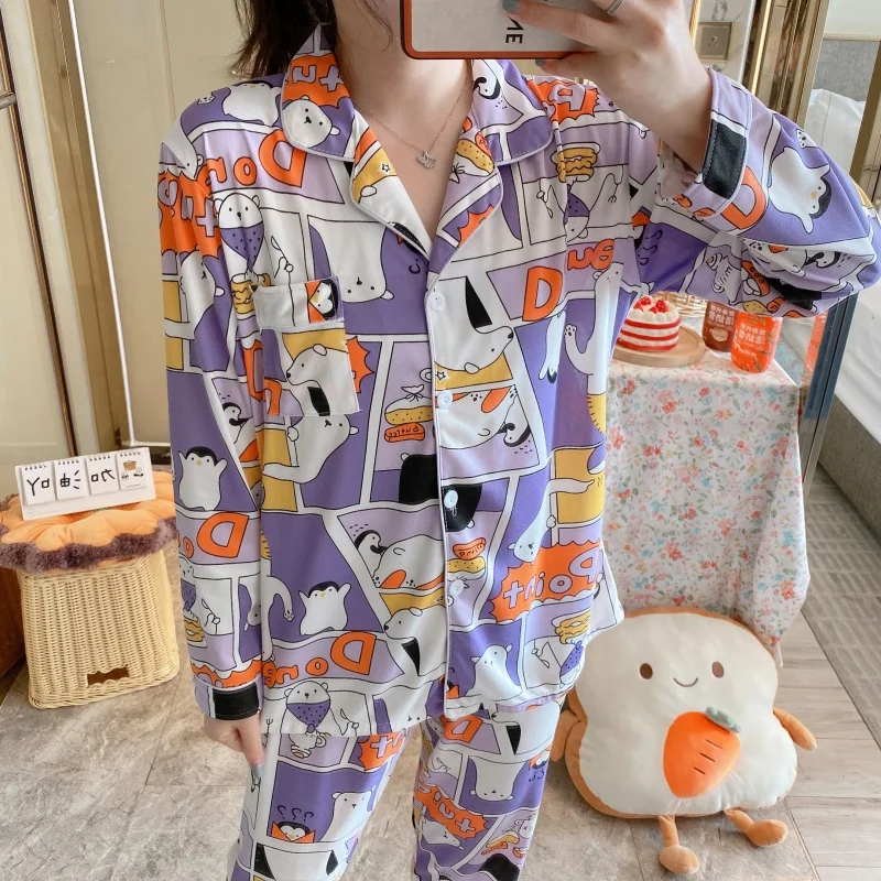 

Женская молочная шелковая пижама, пижамный комплект, одежда для сна, пижама, Женский Пижамный костюм, женский комплект для сна из двух предм...