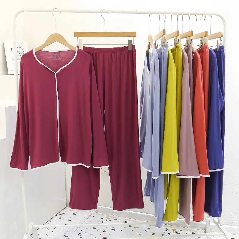 2022 New women's modal leisurewear female thin long sleeve pajamas loose slacks two-piece outfit  pijamas de mujer manga larga