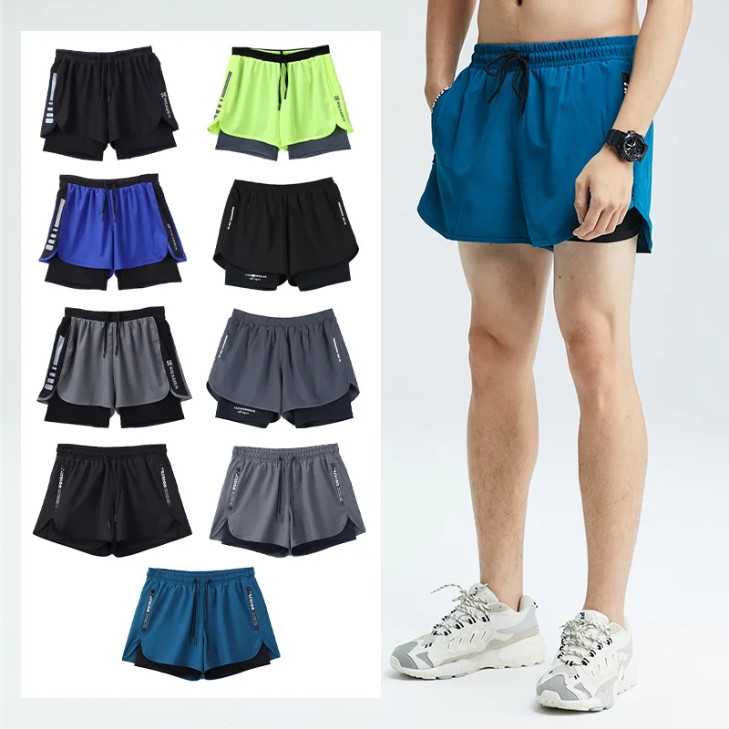 

Men Fitness Shorts Running Gym Training Sportswear Double-deck Male Quick Dry Breathable Workout Jogging Sports Cycling