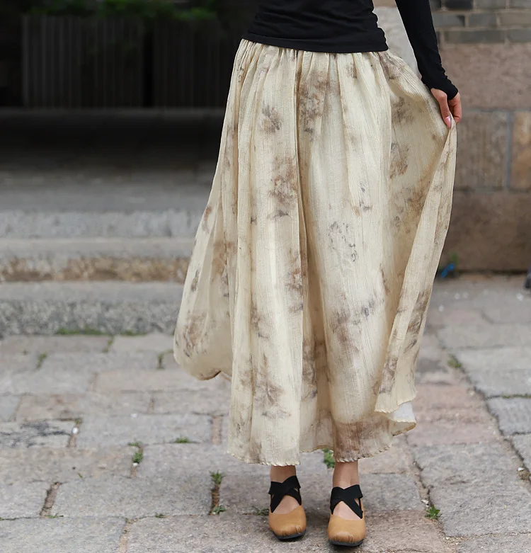 Юбка-миди женская с принтом в виде цветных растений