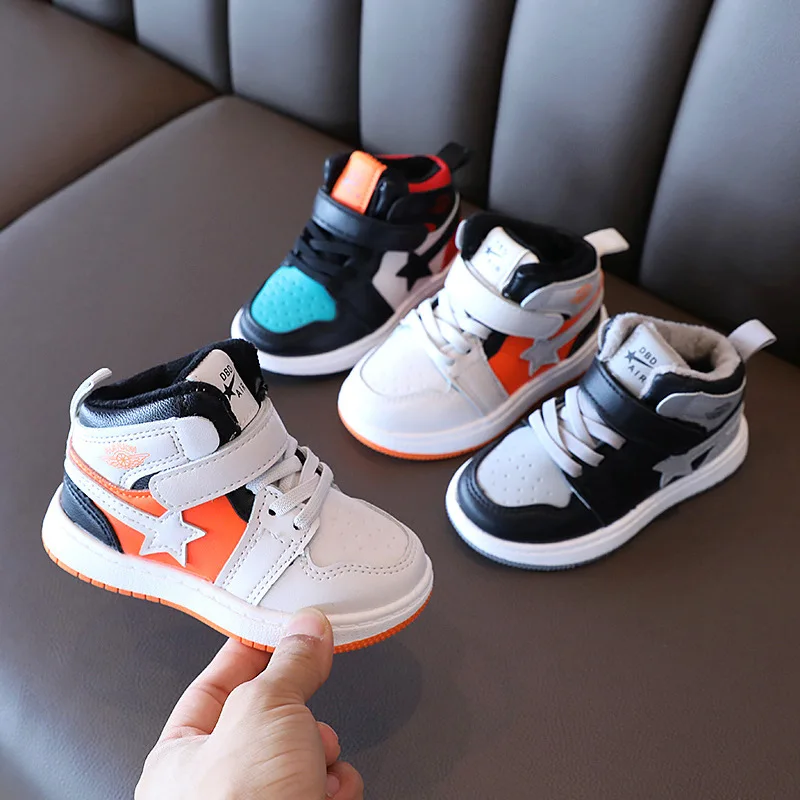

Boys Sneakers For Kids Skate Shoes Winter New Thin Cotton Girls High Top Board Shoes Soft Bottom Anti-skid Children Baby Shoes