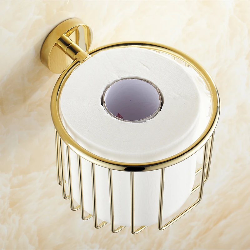 

Paper Holders Gold Solid Brass Toilet Basket Bath Shelf Shampoo Storage Wall Mount Bathroom Accessories Tissue Holder 61317k