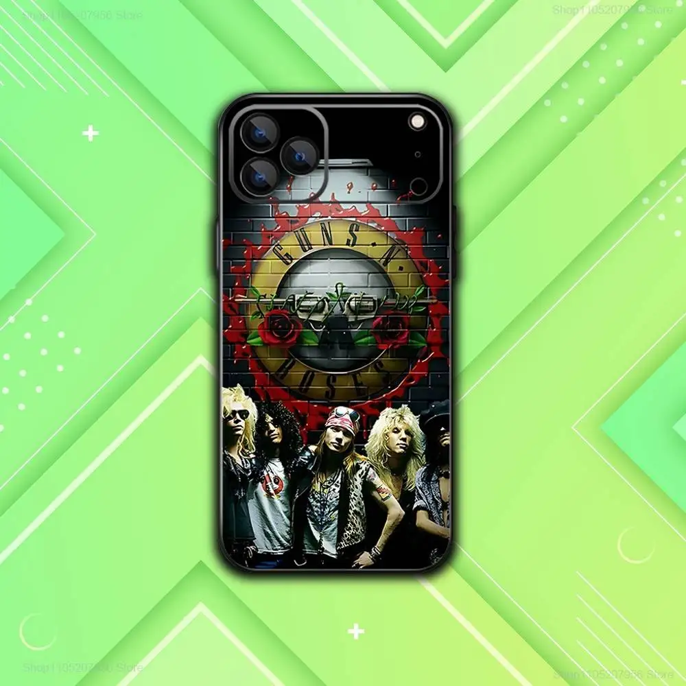 Фото G-Guns N Cool Roses для iPhone 11,12,13,14,15,16,17, Plus,E,Air,Pro,Max,Mini Черный мягкий чехол для телефона №2
