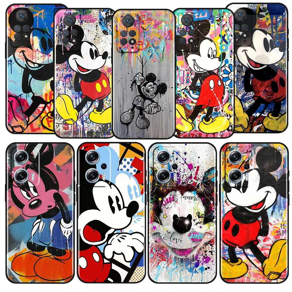 

Disney Cute Mickey For Xiaomi Redmi Note12 Pro Plus 11 11T 10 9 8 Pro 5G 4G Silicone Soft Shockproof Black Phone Case
