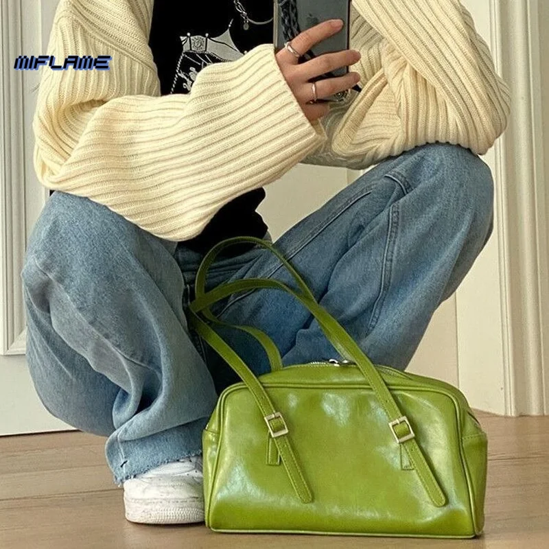 Fashion Women Green Big Shoulder Bags PU Leather Female Purse Handbags Large Capacity Ladies Daily Small Casual Tote Bolso Mujer