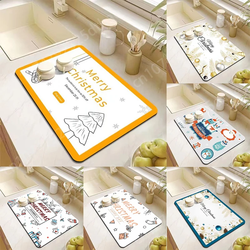 

Christmas Series Drain Pad Dish Drying Mat Super Absorbent Drainer Mats Dinnerware Placemat Kitchen Countertop Draining Pads