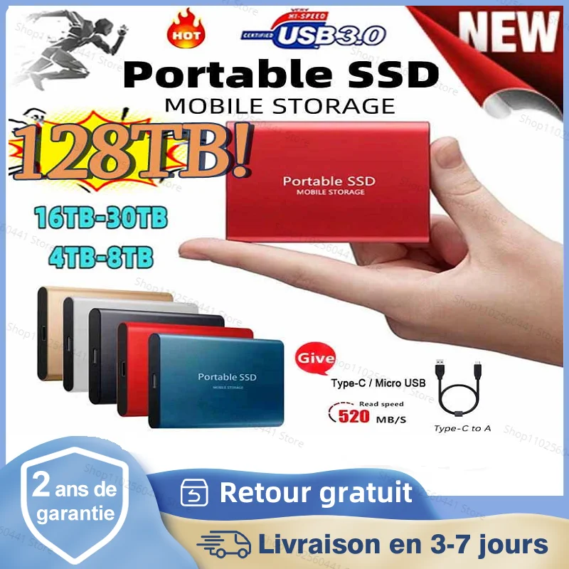 

Portable SSD Original Hard Disk 128TB 64TB SSD 2.5 Inch 500GB Hard Drive Drive Hard Disk Electronics for Laptops Mobile Phones