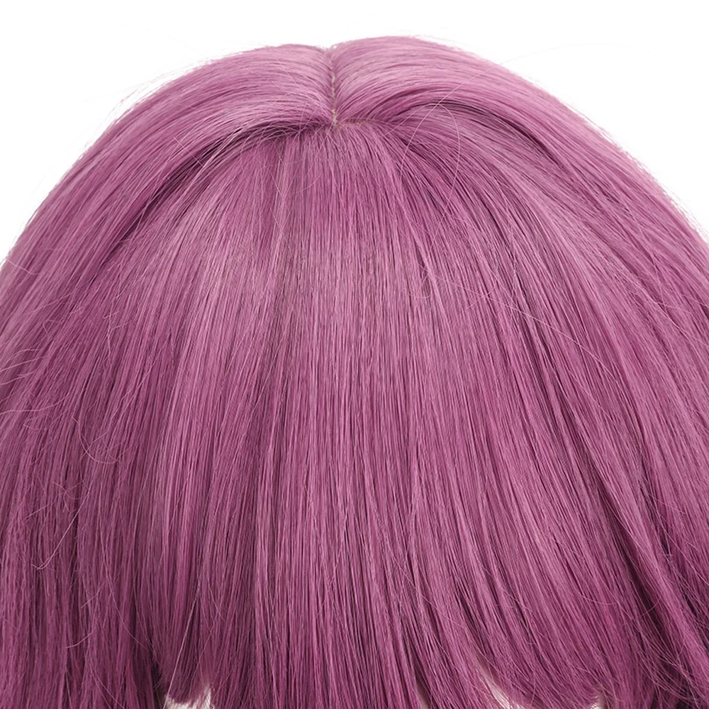Длинный прямой плетеный синтетический розовый фиолетовый парик с челкой