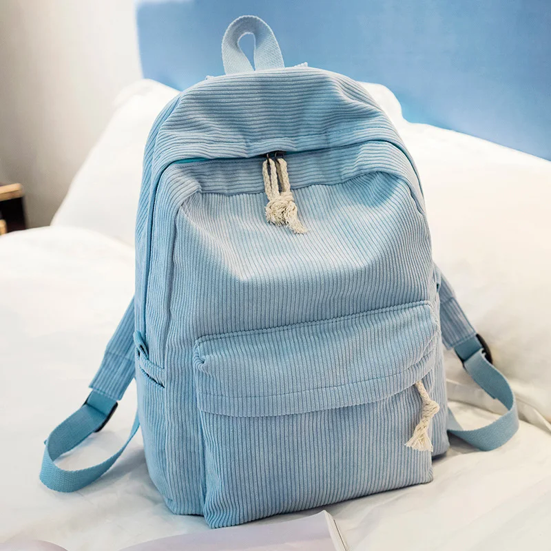 Schoolbag Women's Harajuku High School Student Pure Color Corduroy College Designer Casual Wind Backpack Women's Backpack