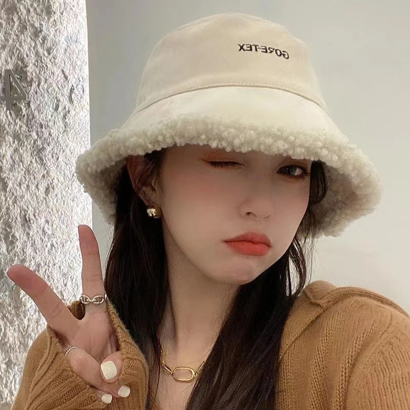 

Winter Lamb Faux Fur Bucket Hat Double side Suede Thicken Fur Hats For Women Thicken Bob Panama Caps Outdoor Fisherman Hats