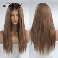 onenonly long straight brown wigs for women lace front wig natural daily party cosplay wedding high density