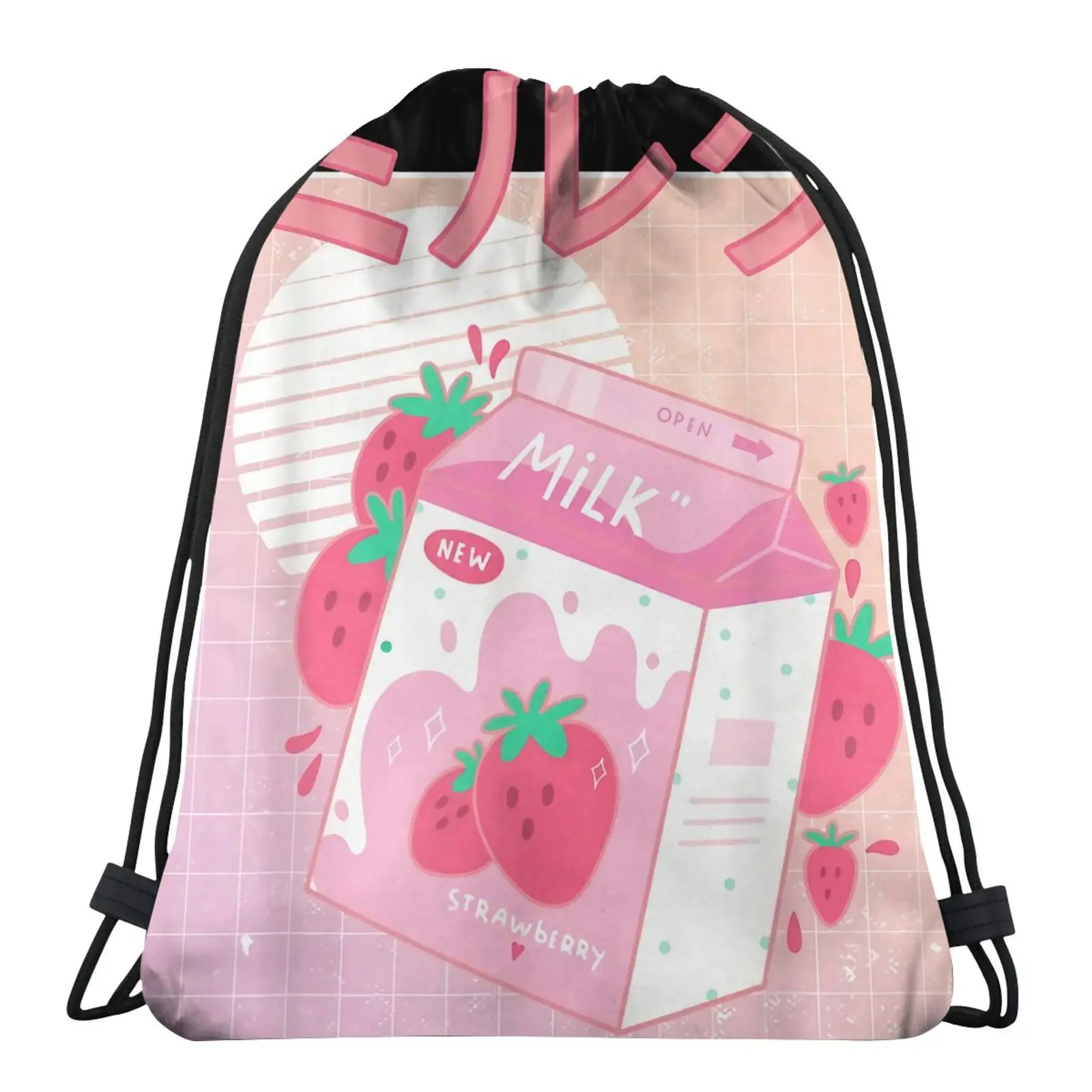 

90S Japanese Strawberry Milk Shake Bag Christmas Sack String Bags Physical Culture Bag Bag Woman Suitcases Bag Ropes Bags-Bags