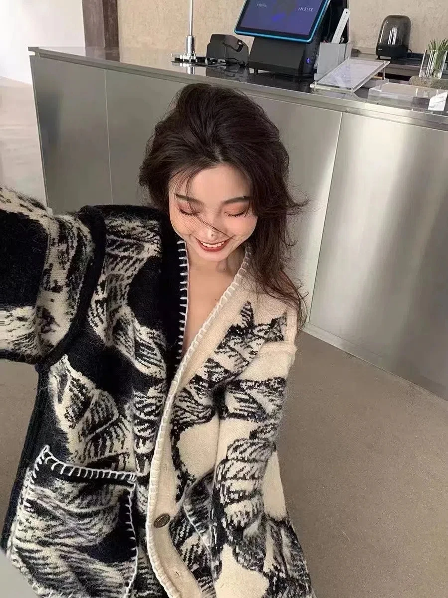 

Knitting Cardigan French Style Vests Aesthetic Loose Coat Long Sleeve 2022 New Autumn Winter Thickening Sweater Vintage Lazy