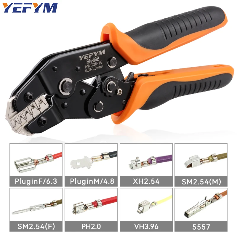 Фото Обжимные клещи 2,8, 4,8, 6,3, вилка JST, TE, XH, SM Molex, клещи с храповым механизмом для проводов 0,08-1,5 мм2 (28-16 AWG), инструмент SN-68B №1