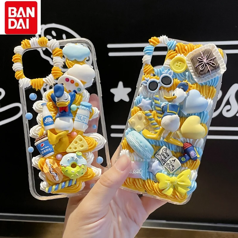 

Bandai Donald Duck Iphone 13 13 Pro Handmade Custom Case for IPhone 12 12 Pro Max 11 11 Pro11 Pro Max DIY Cream Glue Phone Case
