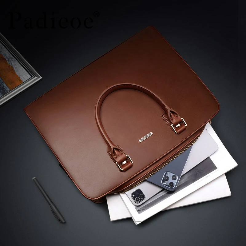 Men's leather briefcase 15.6 inch laptop bag cowhide handbag business large capacity document bag