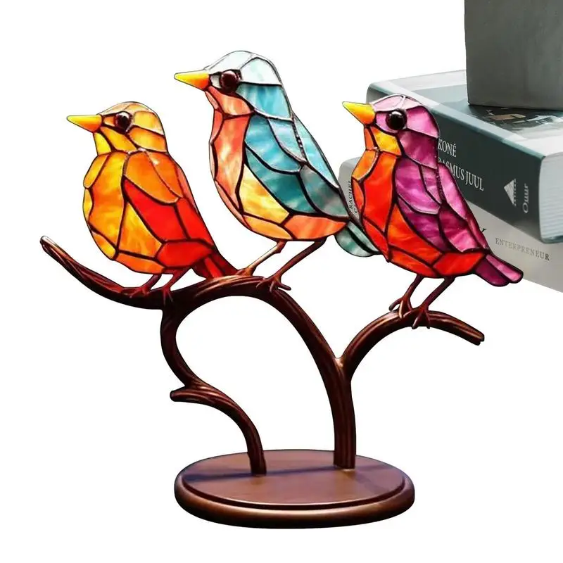 

Desktop Stained Glass Birds Stained Glass Desktop Ornaments Birds On Branch Acrylic Small Ornaments With Metal Base Home Decor