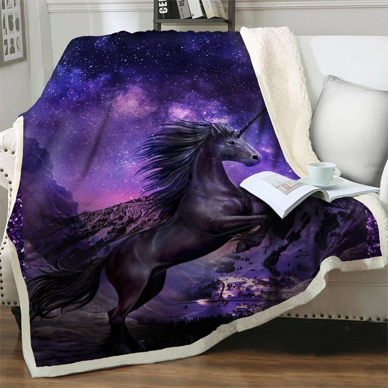 

Magical Running Horse Sherpa Throw Blankets For Beds Sofa 3D Printed Animal Bedspread Easy Wash Plush Soft Warm Quilts Nap Cover