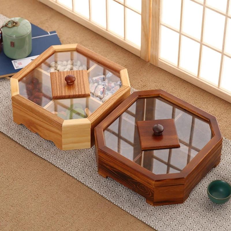 

Chinese Seeds Melon Candy Box Wood Solid Nut Cas Dried Tray Style Living Room Home Divided Fruit Ornament For Snack Grid Vintage