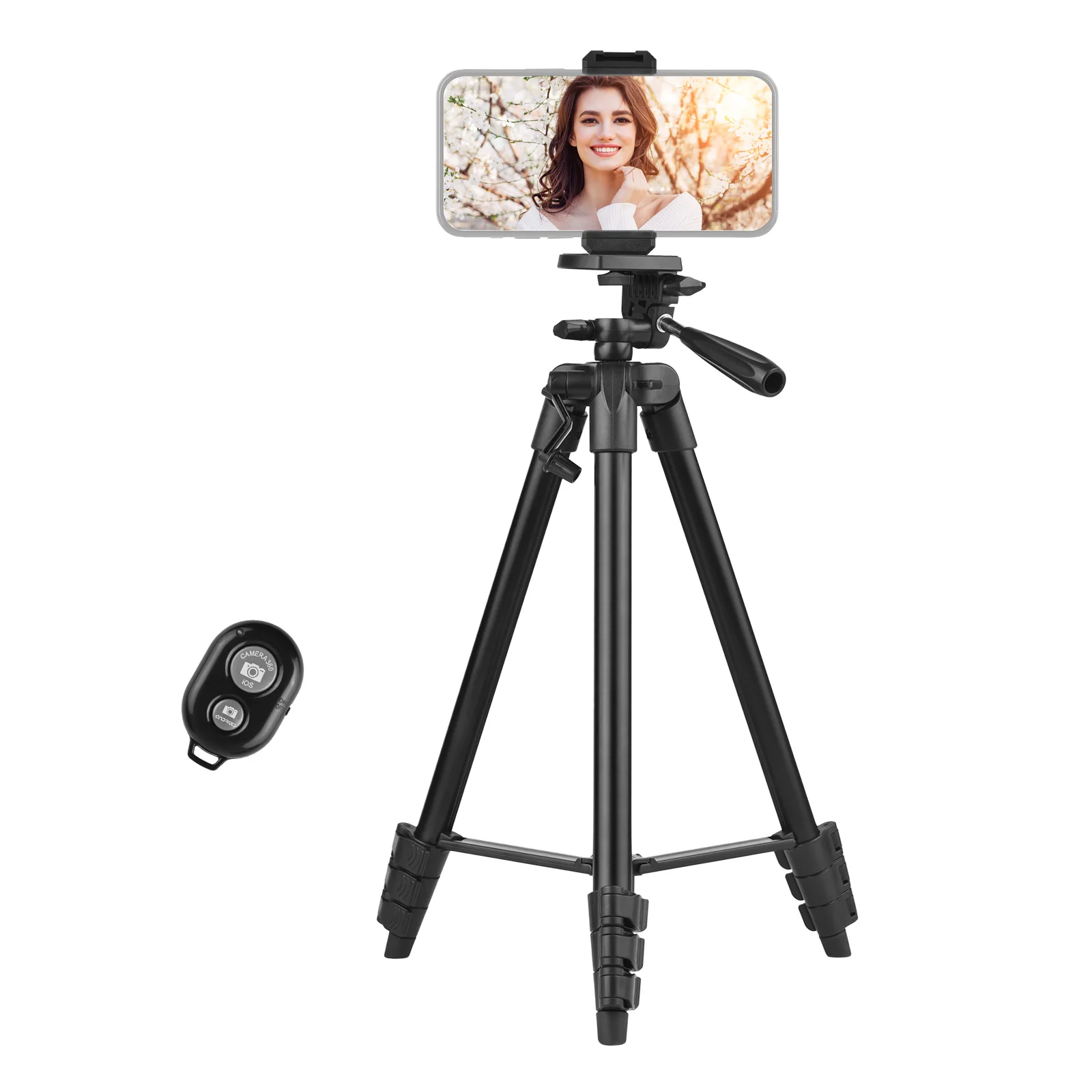 

Portable Tripod Stand Aluminum Alloy 135cm/53in Max. Height 3kg Load Capacity with Phone Clamp Remote Shutter for Vlog Live