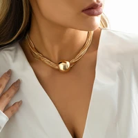exaggerated gold neacklace multi layer metal necklace collar with large gold beads pendant female luxury jewellery for party