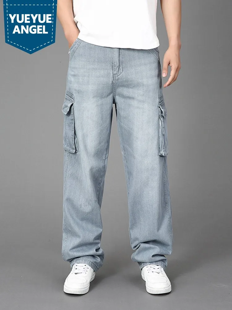 Men Jeans Plus Size 48 Multi-Pockets Loose Hip Hop Straight Trousers Spring Autumn New Casual Cargo Denim Pants Male