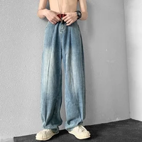 summer bluewhite baggy jeans men fashion casual straight jeans mens streetwear loose hip hop wide legs denim pants men m 2xl