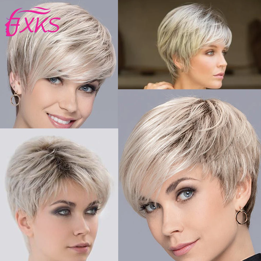Блонд волнистые синтетические волосы парики серые серебристые короткие с