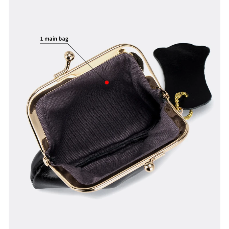 Genuine Leather Clip Coin Wallet Clutch Mini Soft Cowhide Purse Bag Earphone Card Holder Lipstick Pocket For Female Women