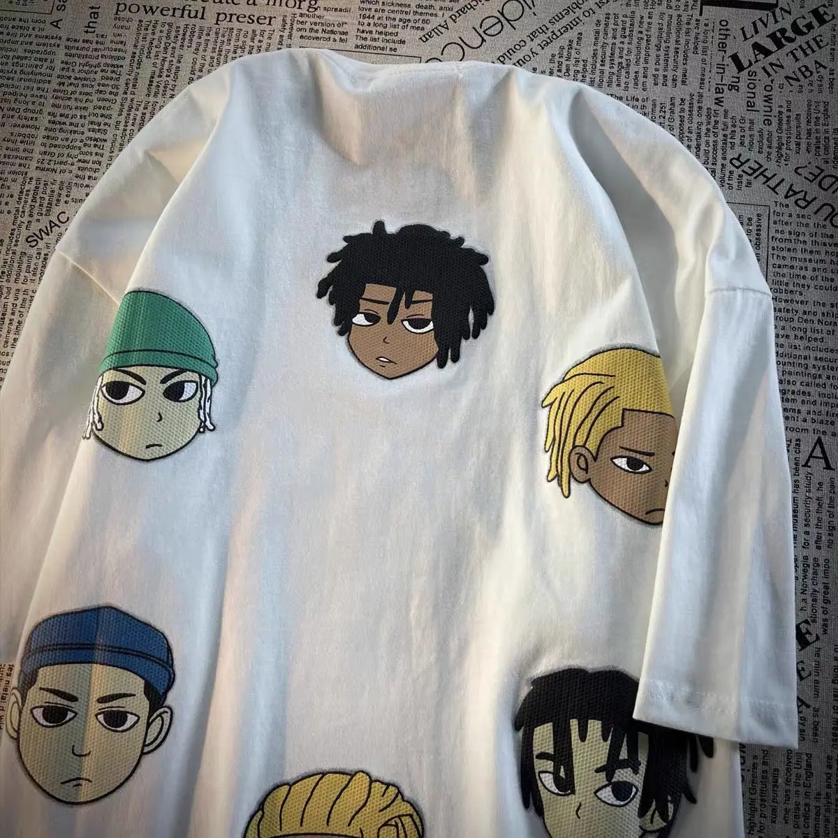 

European and American tide brand cartoon avatar print short-sleeved men and women summer loose Harajuku style high street top