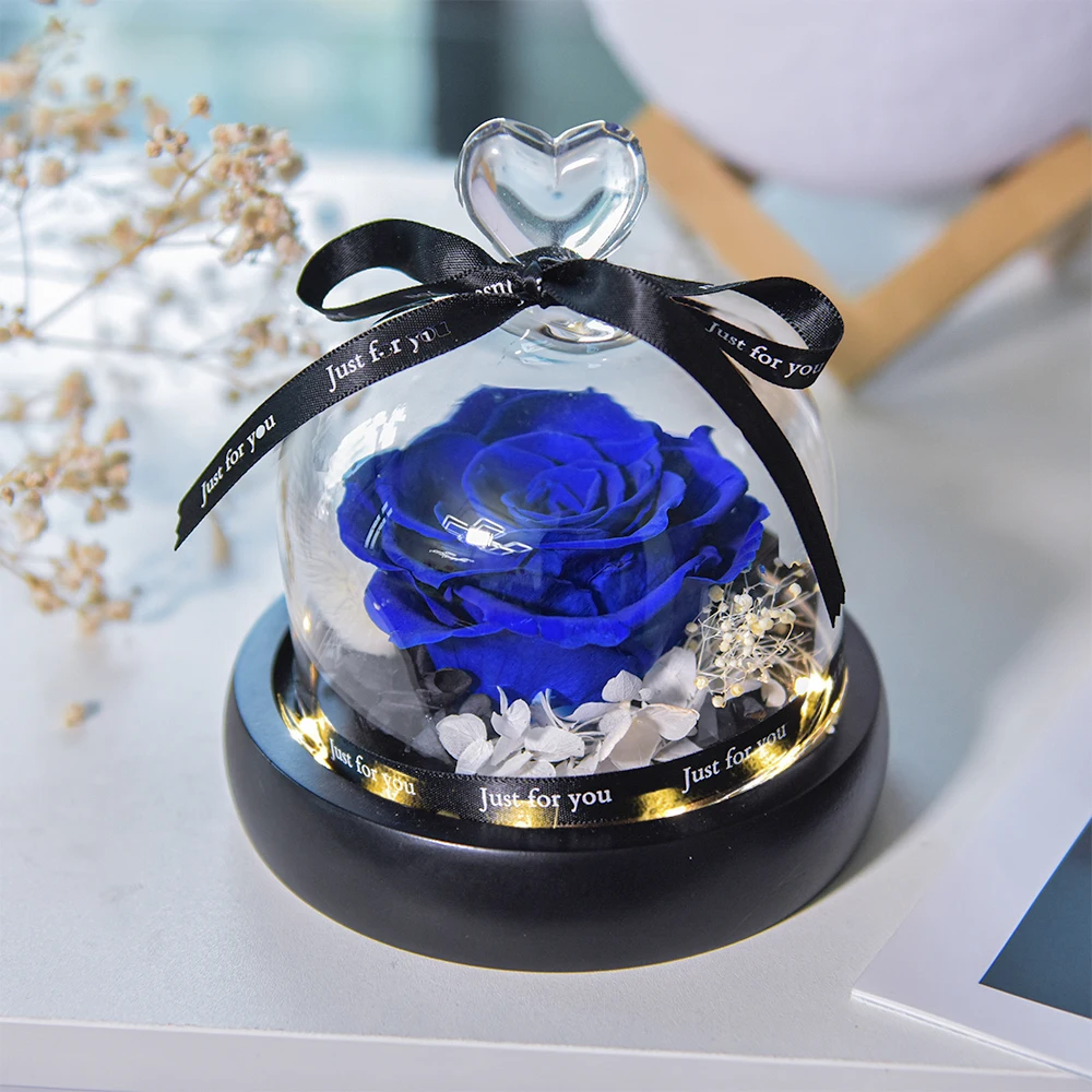 Flores naturales eternas, La Bella y La Bestia, Rosa preservada para siempre en cristal con Led, San Valentín, boda, regalos para el día de la madre