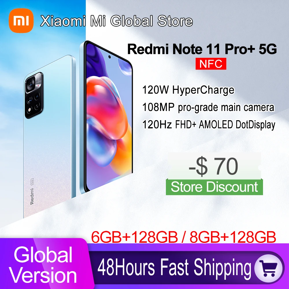 Global Version Xiaomi Redmi Note 11 Pro+ 5G Plus Smartphone Dimensity 920 120W HyperCharge 120Hz AMOLED Display NFC 108MP Camera