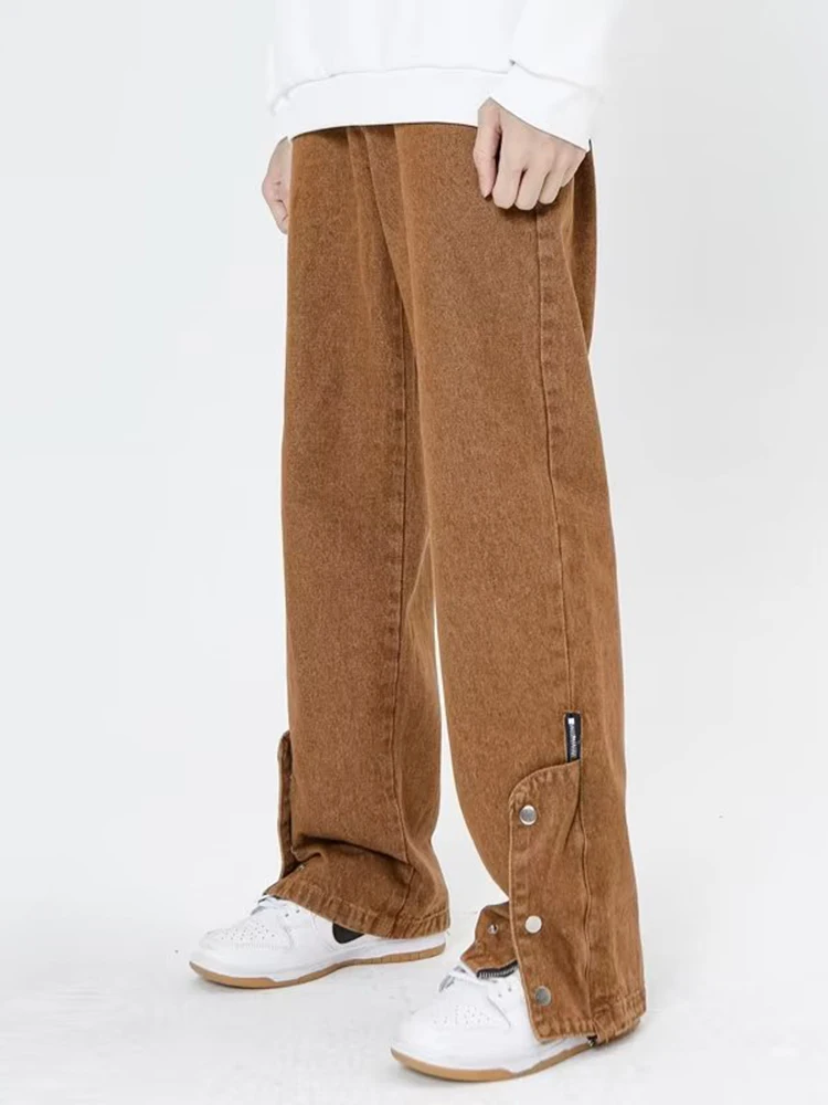 Four Seasons Men Jeans Graffiti Flared Pants High Street Fashion Brand Loose Stitching Casual Wide Leg Overalls Streetwear JEANS