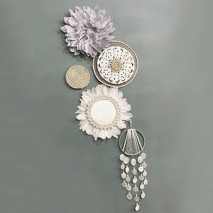

Scandinavian Ins Straw Woven Rattan Feather Shell Wall Decorative Hanging Handmade Wall Hanging