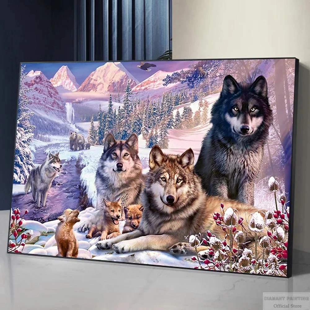 

5D DIY Diamond Painting Snow Mountain Wolf Animal Full Square/Round Diamond Embroidery Home Decoration Gift Kits Wall Art