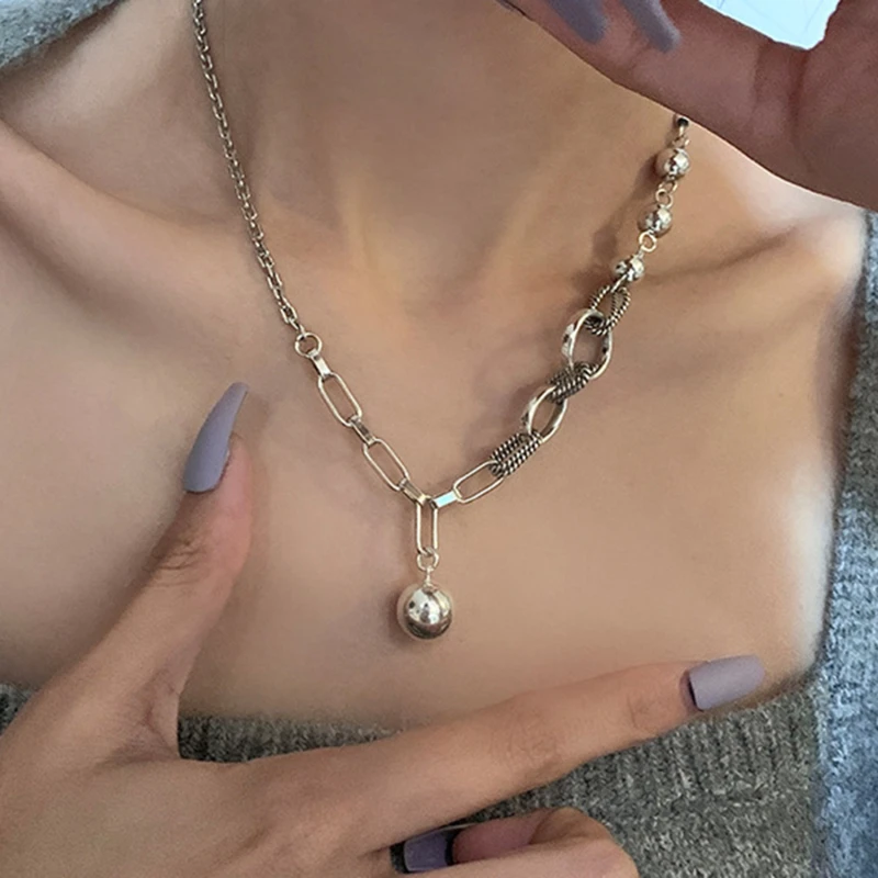 

Женское серебряное ожерелье Mewanry, новая мода, винтажная вечеринка, простой элегантный круглый кулон с бусинами, ювелирные изделия для пар, п...