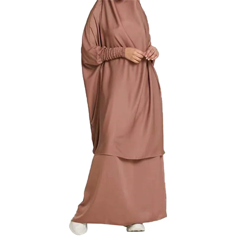 ИД мусульманская молитвенная одежда из 2 предметов хиджаб с капюшоном комплект платья Женская длинная юбка химаб Abaya Рамадан мусульманский ...