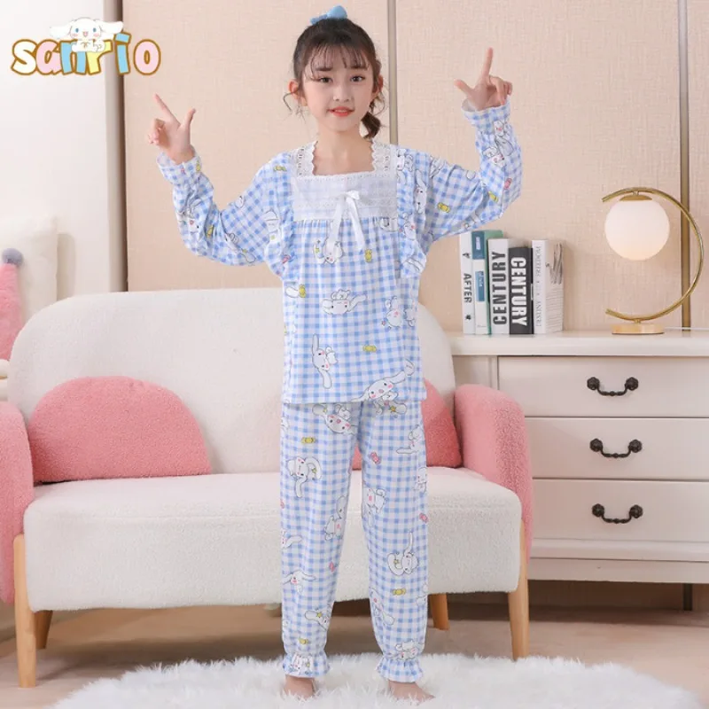 

Kawaii Sanrio Hello Kitty Fall Children Pajamas Cartoon Cute My Melody Cinnamoroll Kuromi Girls Long Sleeve Pajamas Homewear Set